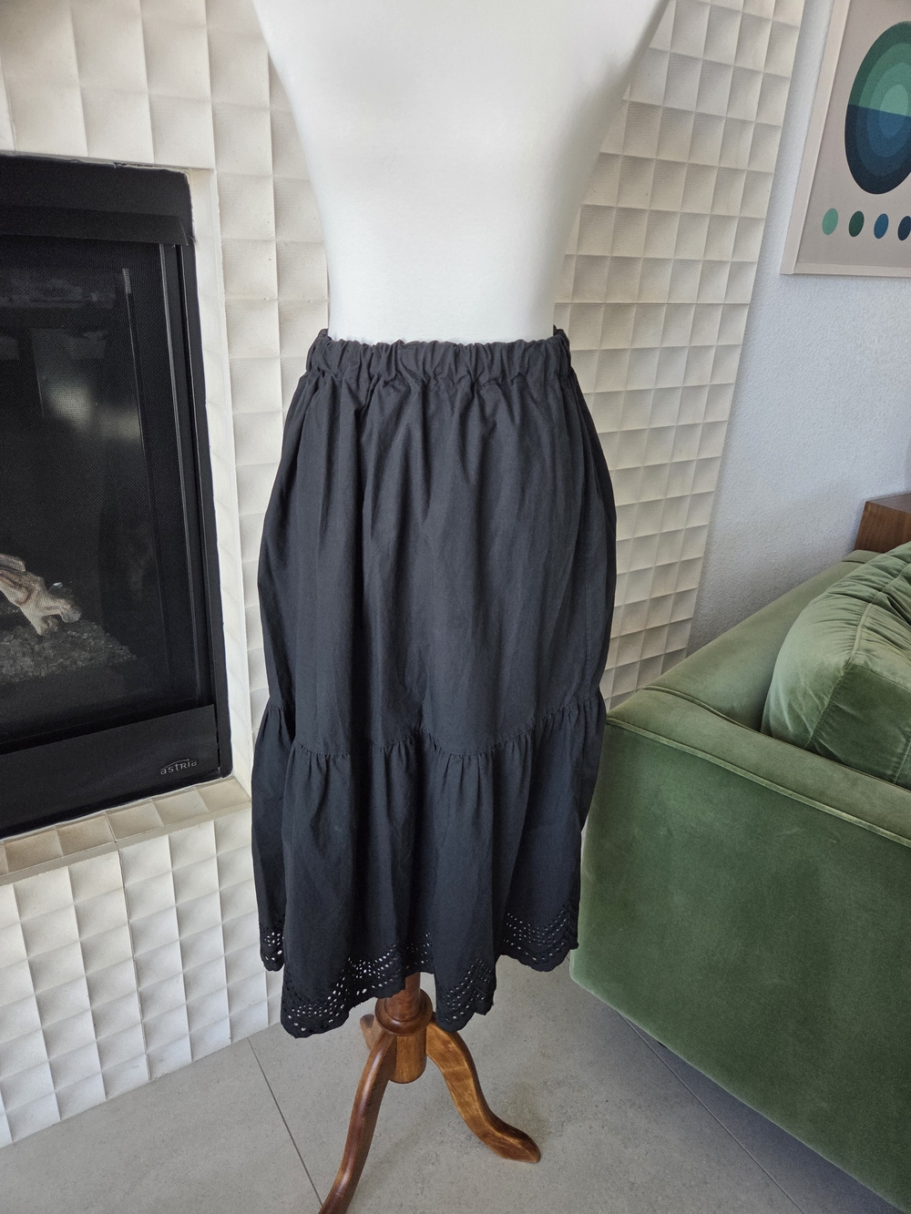 Rails Rhea Tiered Black Midi Skirt Eyelet Detail Cottagecore, Size Large